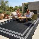 Garvee Waterproof Outdoor Rug 9x12, Scalloped Geometric Foldable Plastic Straw Patio Camping Rug, Outdoor RV Carpet for Deck Camper Porch Balcony Backyard Picnic Beach Black and White
