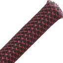 25ft - 3/4 inch PET Expandable Braided Sleeving  BlackRed  Alex Tech Braided Cable Sleeve
