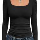 Trendy Queen Womens Long Sleeve Shirts Crop Tops Fall Fashion 2025 Square Neck Going Out Basics Tees Y2k Clothes S