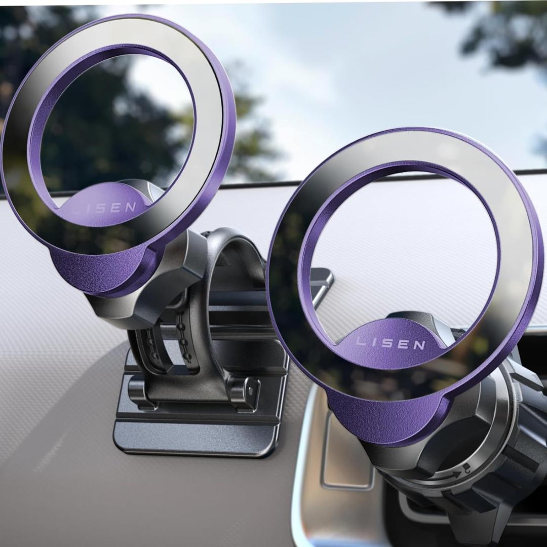 LISEN for MagSafe Car Mount,360 Degree Rotation Dashboard Magnetic Phone Holder for Car, Hands Free Vent iPhone Magnetic Car Mount, Magnet Phone Mount for iPhone 16 15 14 13 12 Pro Max Plus Mini, Purple 