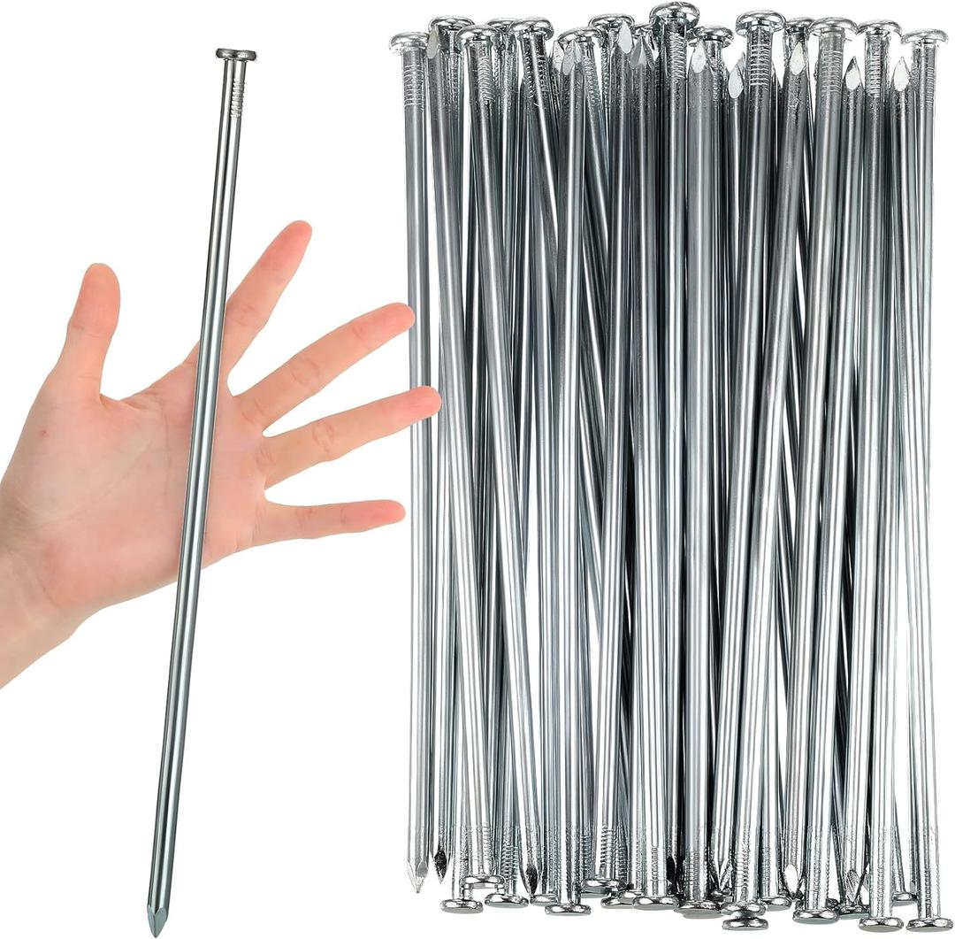 Nuenen 60 Pcs Metal Heavy Duty Stakes Landscape Anchoring Spikes Garden Edging Spikes for Artificial Turf Stakes, Paver Edging, Weed Barrier, Timber, Carpentry, Tent, Camping(12 Inch,Silver)