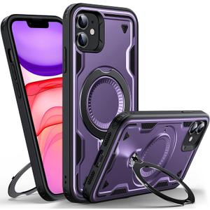 WYUIC Designed for iPhone 11 Magnetic Case, Compatible with Magsafe, 10ft Drop Test Hard Rugged, 360 Rotating Ring Kickstand Heavy Duty Shockproof Protection Phone Case iPhone 11 Cover, Purple