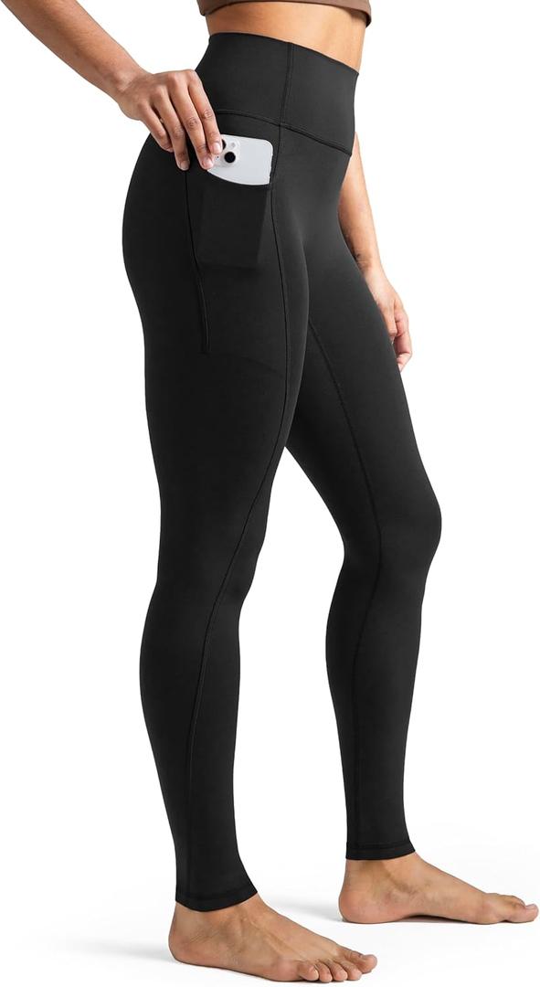 Colorfulkoala Dreamlux No Front Seam Full-Length Leggings with Pockets for Women 28" Inseam, Seamless High Waisted Buttery Soft Yoga Pants (XS, Black)