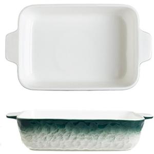 Lavandi Ceramic Bakeware Set, Rectangular and Wide Baking Pans, Oven/Microwave/Dishwasher Safe (Green, 8 inches)