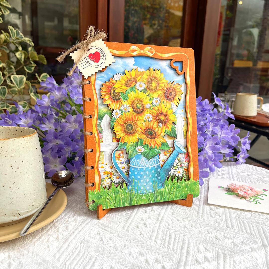 ONLANKET Sunflower Wooden Anniversary Cards 6x8 in, Mothers Day Card, Happy Anniversary Card For Him or Her, Romantic Cards For Her, Love Anniversary Cards For Wife, Husband and Couple