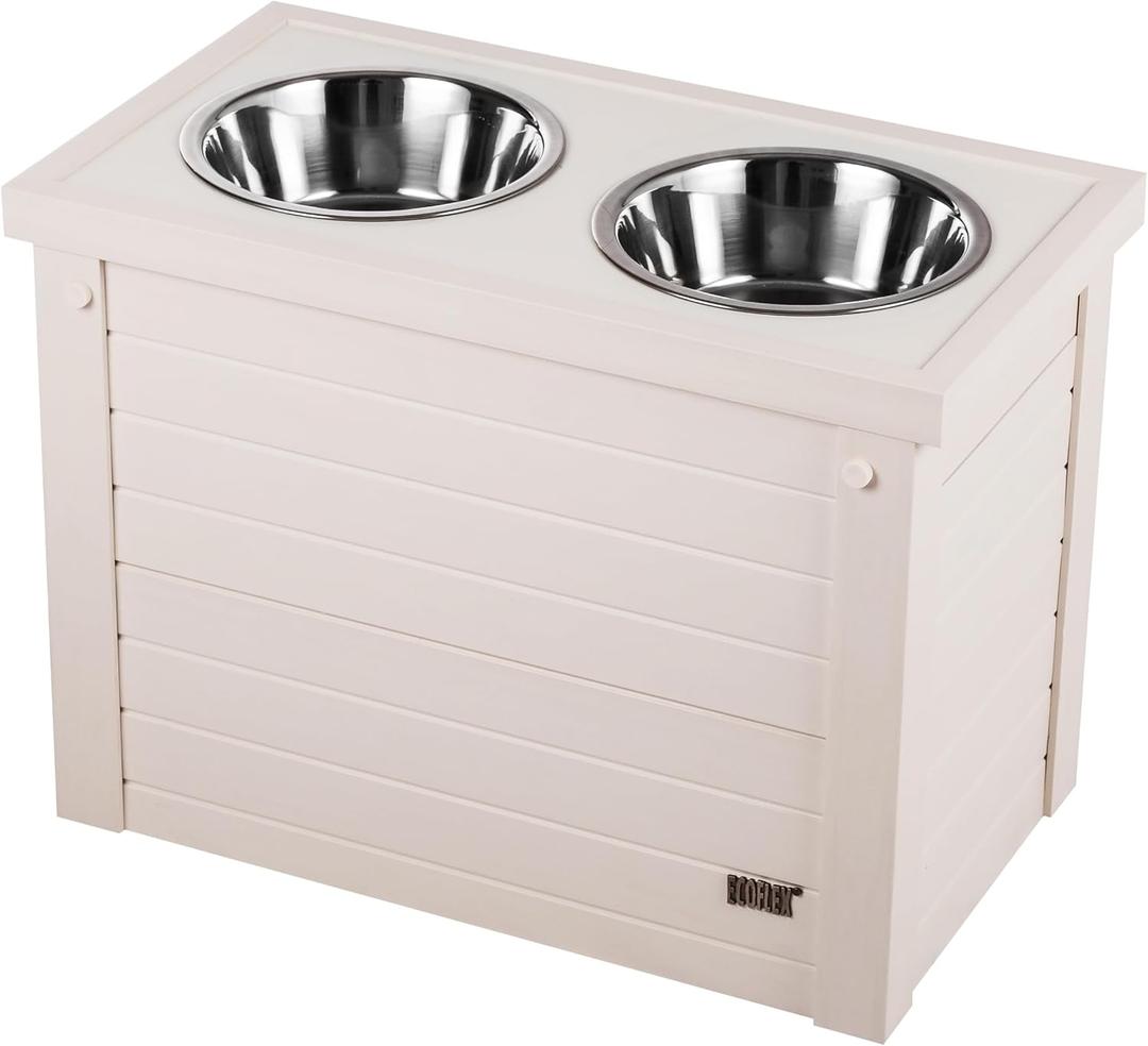 New Age Pet® Piedmont Elevated Dog Feeder, Antique White
Two 32 oz bowls; sliding-lid storage holds 15-20 lbs food; space-efficient design; easy-clean surfaces