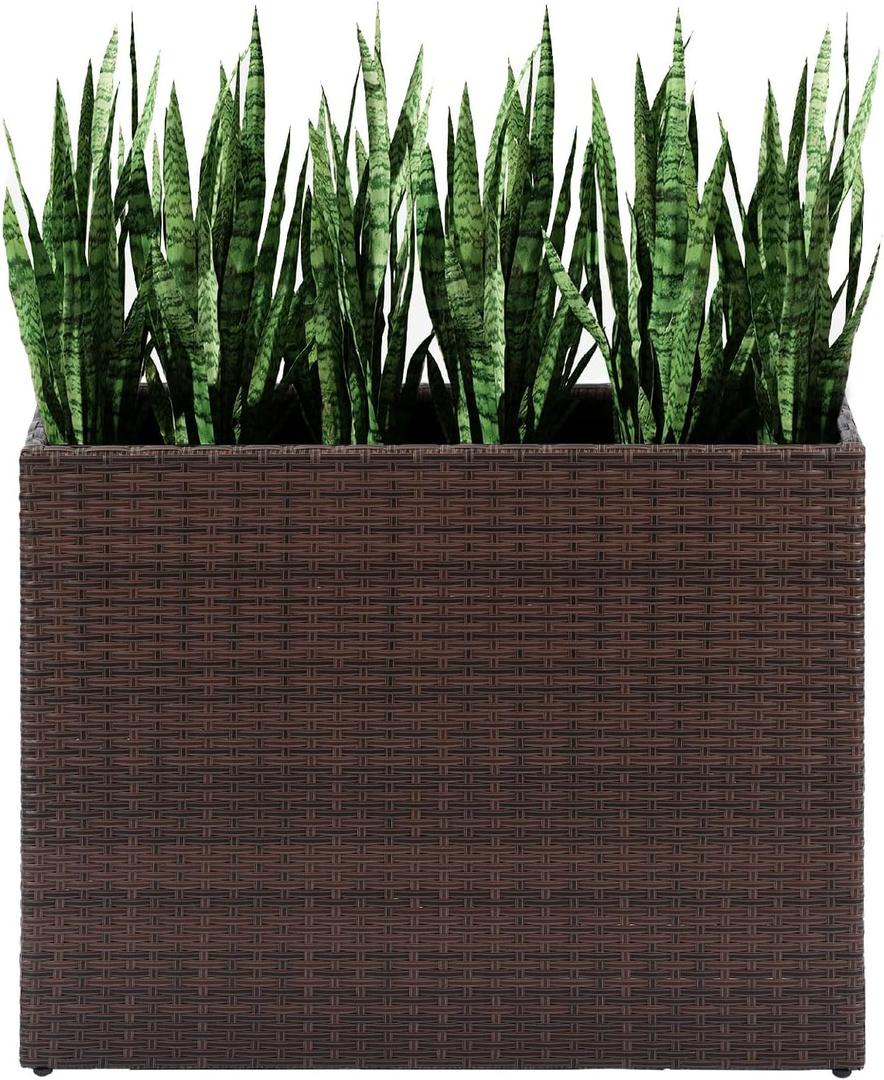 LEWIS&WAYNE Tall Planters for Outdoor Plants Handmade Wicker Large Rectangular Block Planter Box with Removable Liners Modern Planter for Indoor Outdoor Patio Deck - Brown, 32 X 11 X 24 Inches
