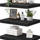 QEEIG 10" Deep Floating Shelves for Wall - 10 x 16 inch Book Shelf Bathroom Bedroom Kitchen Living Room Hanging Bookshelf Farmhouse Set of 3, Black (025-40B3)