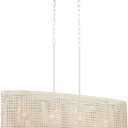 KICHLER Sayulita 4-Light Linear Chandelier in a Classic White Finish with a White Washed Wicker Shade, 82402