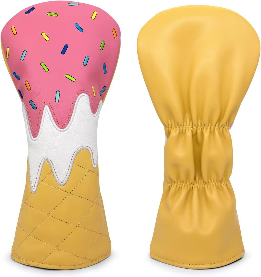 Golf Wood Head Covers Driver Cover 3 Wood Headcover Hybrid Head Covers Embroidery Ice Cream Design Golf Club Headcovers Leather Hand-Made Wood Head Cover