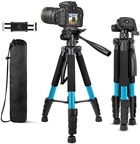 Aureday 74 Camera Tripod with Travel Bag,Cell Phone Tripod with Wireless Remote and Phone Holder, Compatible with DSLR Cameras,Cell Phones,Projector,Webcam,Spotting Scopes(Blue)
