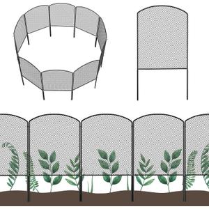 OUSHENG Mesh Decorative Garden Fence Fencing, 24in (H) x 10ft (L) Dog Barrier Outdoor for Yard, Rustproof Metal Wire Panels Border Blockers for Small Animal Rabbit, Black Arched