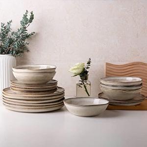 AmorArc Ceramic Dinnerware Sets,Handmade Reactive Glaze Stoneware Plates and Bowls Sets,Highly Scratch Resistant | Dishwasher & Microwave Safe Dishes Set,Service for 6 (18pc)