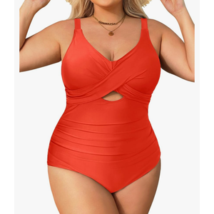 Daci Plus Size One Piece Swimsuits - Tummy Control Bathing Suit for Women Cutout Swimwear Red L