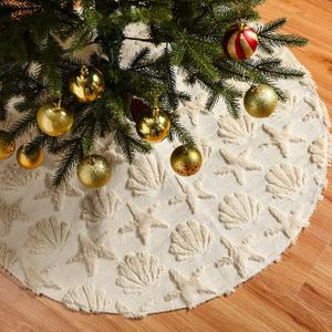 Soulchen 36 Inch Christmas Tree Skirt Ocean Jacquard White Plush Xmas Tree Skirt Rustic Decoration for Merry Christmas Party Faux Fur Decor