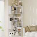 Lkeiyay 9-Tier Corner Bookshelf, L Shaped Freestanding Wood Grain 65" Tall White