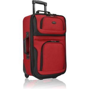 U.S. Traveler Lightweight Rolling 20" Carry On Luggage Softside Suitcase, Red, 2 Wheel Single