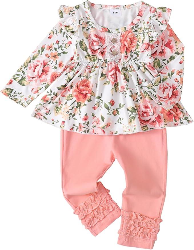 Baby Girl Clothes Toddler Girl Outfits Ruffle Shirt Pants Cute Infant Outfit Set Baby Girl Fall Winter Clothes 12-18