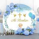 Yeele 6x6ft Mi Bautizo Round Backdrop Blue Floral Balloons Angle First Holy Communion Photography Background for Boy Baby Shower Christian Baptism Event Party Supplies Photo Shoot Props, 6x6ft-Diameter