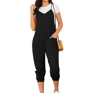 OYOANGLE Women's Causal Sleeveless Harem Leg Suspender Cami Jumpsuit Long Romper with Pockets Size XL