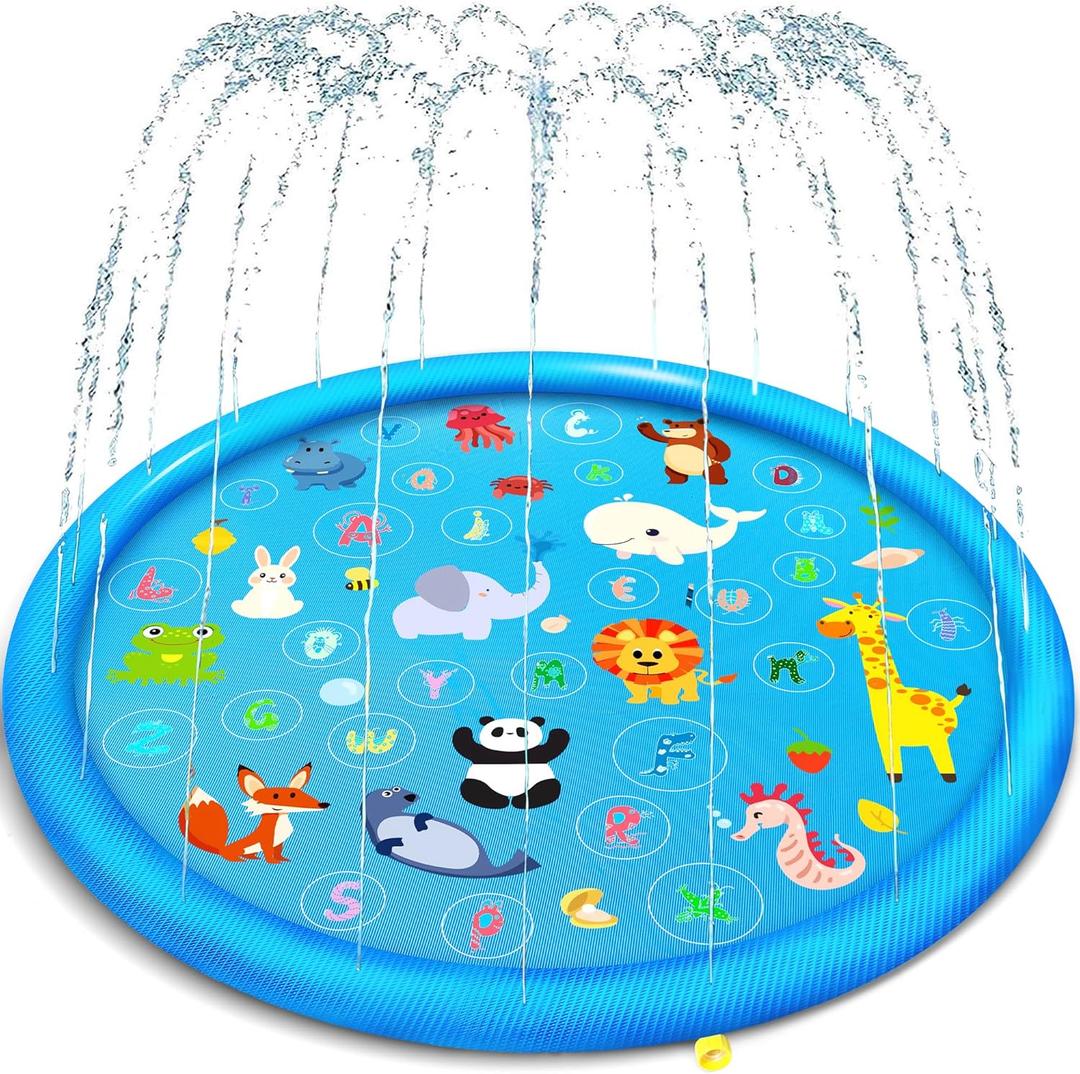Non-Slip Splash Pad for Kids, Thickened 60-Inch Sprinkler Pool  Fun Outdoor Water Play Mat for Toddlers, Children, and Dogs  Safe Summer Backyard Fountain Toy (Blue)