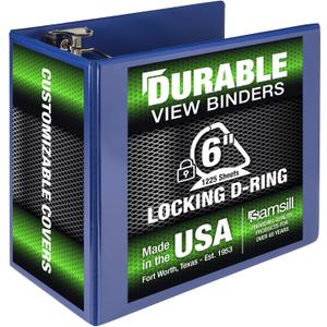 Samsill Durable 6 Inch Binder, Made in The USA, Locking D Ring Binder, Customizable Clear View Cover, Blue, Holds 1225 Pages