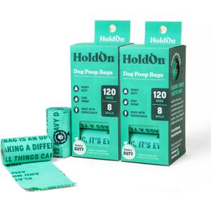 HoldOn Pet Waste Bags - Unscented Leak Proof & Tear Resistant Dog Poop Bags Extra Thick Durable (2 Pack)