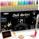Extra Fine Tip Chalk Markers for Blackboard&Glass (Pack of 24, 1mm Tip), Liquid Chalk Pens for Dry Erase Board, Washable Markers Paint and Drawing for Chalkboards, Windows, Bistro, Cars, Signs