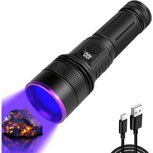 WINDFIRE Black Light Flashlight 365nm, UV Flashlight Rechargeable with LCD Display, 30W High Power Blacklight for Pet Urine Detection, Rocks, Scorpions, Resin Curing, Blood Tracking, Uranium Glass