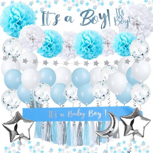 EpiqueOne 68-Piece “It’s A Boy” Baby Shower Party Decor Kit | Includes a Banner, Tissue Paper Pom Pom, Rose Gold Balloons & More | Easy to Assemble | For Gender Reveal & Baby Shower Decorations