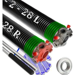 Garage Door Torsion Spring Set, Pair of 2" Electrophoresis Coated Garage Door Spring Replacement with 2 Non-Slip Winding Bars and Bearing, Minimum 16000 Cycles (.243x2x28")