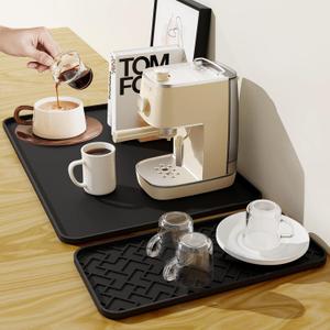 Silicone Coffee Maker Mat- Espresso coffee bar Mat accessories19"*12" - Convex Design, Leak-Proof and Non-Slip, Suitable for Use Under the Coffee Machine to Keep the Countertop CleaBlack
