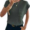 Womens Short Sleeve Sweaters Summer Cap Sleeve Tops Casual Crewneck Oversized Lightweight Knit Sweater Vest (X-Large, Army Green)