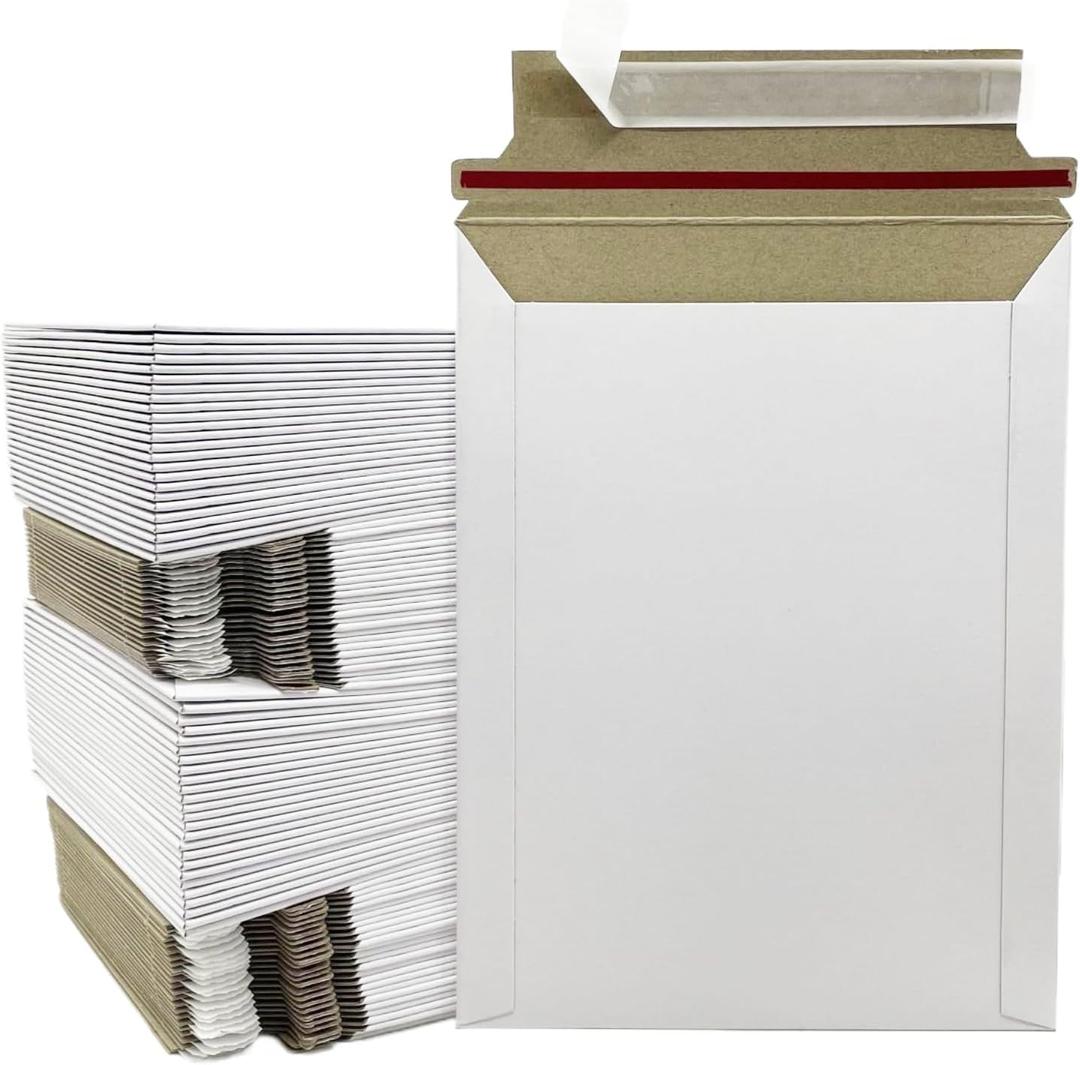 6x8 in (100 Pack) Ultra-Thick 450GSM Stay Flat Bulk Cardboard White Shipping Envelopes for Photos Documents DVD
