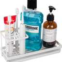 Toothbrush Holders for Bathrooms, Carbon Steel Tooth Brushing Holder Electric Toothbrush and Toothpaste Organizer Bathroom Accessories for Countertop, Shower, Sink - White (Small)