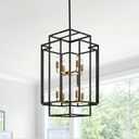 WJShome Black and Gold Chandelier, 8-Lights Tiered Lantern Pendant Light, Large Chandelier for High Ceilings, Modern Farmhouse Foyer Lighting Fixtures, for Living Room, Staircase, Entryway