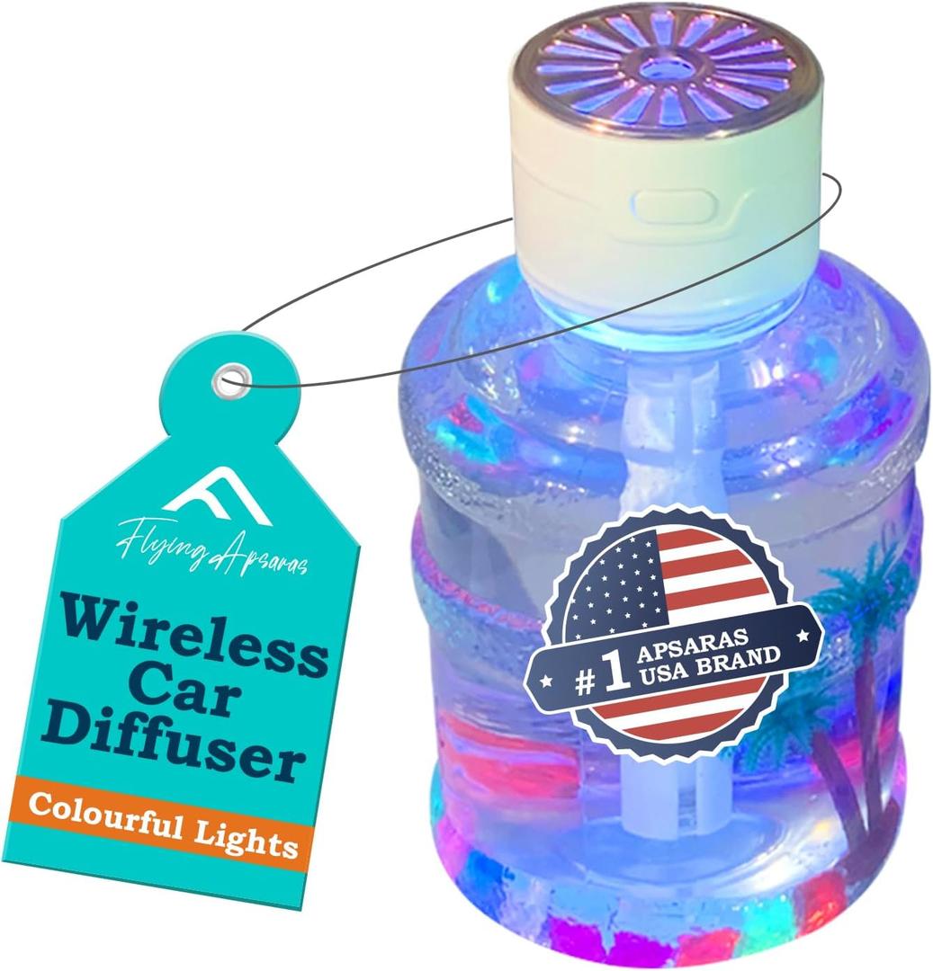 APSARAS Wireless Car Diffuser for Essential Oils, Dual Nozzle Battery Powered Humidifier,Smart Car Air Freshener Diffuser with Colourful Lights and Various Spray Modes for Car Office Home (White)