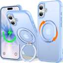 UMIONE 360 Rotatable Magnetic Ring Design for iPhone 17, Built-in Invisible Loop Stand, Compatible with Magsafe, Translucent Ultra Slim Military Grade Shockproof Case - Light Blue