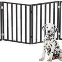 Pet Gate - 4-Panel Indoor Foldable Dog Fence for Stairs, Hallways, or Doorways - 72x24-Inch Wood Freestanding Dog Gates by PETMAKER (Black)