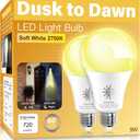 2 Pack Dusk to Dawn Light Bulbs Outdoor, 2700K Warm White, 720LM, 9W(60W Equivalent) A19 E26 Automatic On/Off LED Sensor Light Bulbs, Dusk to Dawn Outdoor Lighting for Porch Garage Patio