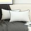 LIGICKY Set of 2 White Velvet Lumbar Pillow Covers Modern Minimalist Style Solid Decorative Black Rope Edging Soft Rectangle Cushion Cases for Sofa Bedroom Party Décor, 12 x 24 inch