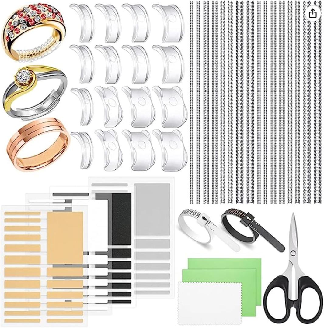 TUMPETYRing Size Adjuster Kit for Women & Men Includes Invisible Spacer, Silicone Tightener, Fastener clasp, Measuring Tool (Transparent-Totals 122 pieces)