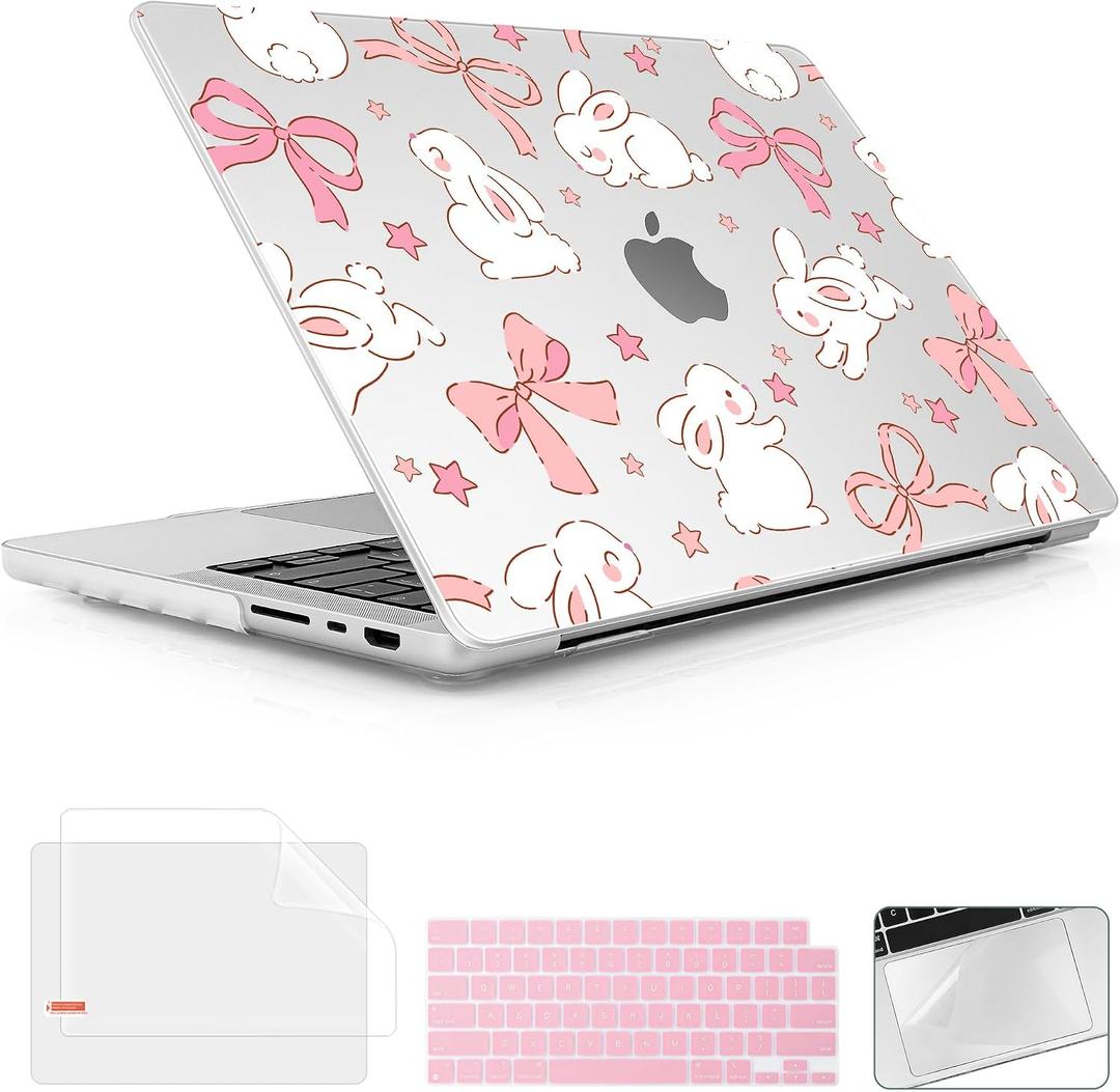 Case for 2026 MacBook Pro 14-inch M5 M4 M3 M2 M1 Pro/Max Chip, Release 2026 2025-2021, Model A3427 A3426 A3434 A3112, Plastic Hard Shell Case with Keyboard Cover, Rabbits & Stars & Bows