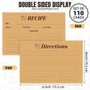 4x6 Inch Kraft Recipe Cards, 110 Sheets Double Sided Thick Card Stock with Lines, Vintage Cooking Cards for Wedding, Bridal Shower and Baby Shower,Kitchen Diaries(Brown)