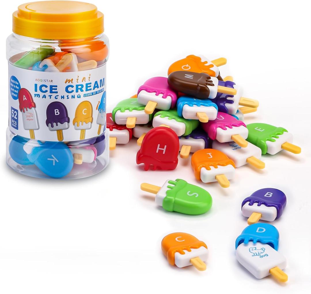 Ice Cream Toys for Toddlers,Montessori Alphabet Learning Color Sorting & Letter Matching Games Preschool Educational Sensory Fine Motor Skills Toy for 3+ Year Old Boys Girls