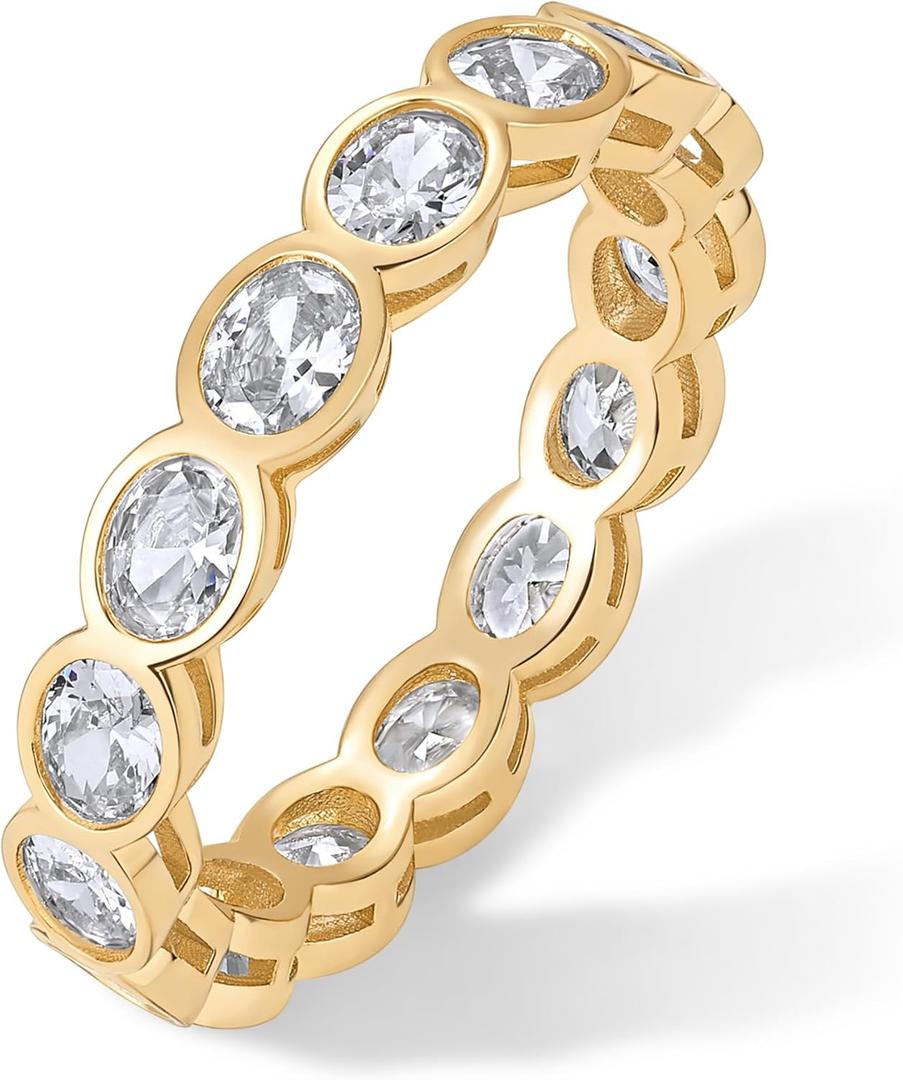 PAVOI 14K Gold Plated Oval Eternity Band for Women - Oval Cubic Zirconia Rings for Women - Stackable Wedding Band for Brides - Promise Eternity Ring Jewelry Gifts (7)