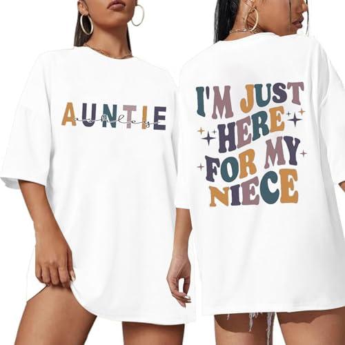 VKEGNIO Auntie T Shirt Womens Oversize Cool Aunts Club Tshirts Fashion Auntie Letter Print Crewneck Short Sleeve Shirt Tops（Small,White)