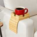 Bamboo Couch Cup Holder  Non-Slip Armrest Tray for Recliner & Loveseat  Large Caddy for Drinks, Cell Phone, and TV Remote(Large)