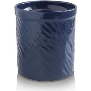 KOOV Kitchen Utensil Holder, Large Ceramic Utensil Crock, Deep and Stable, Utensils Caddy Texture Series (Dark Blue)