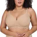 LEADING LADY, Chloe, Underwire, Lightly Padded T-Shirt Bra, Side and Back Smoothing, Adjustable Straps, Lace Band, Beige, Fits 50A
